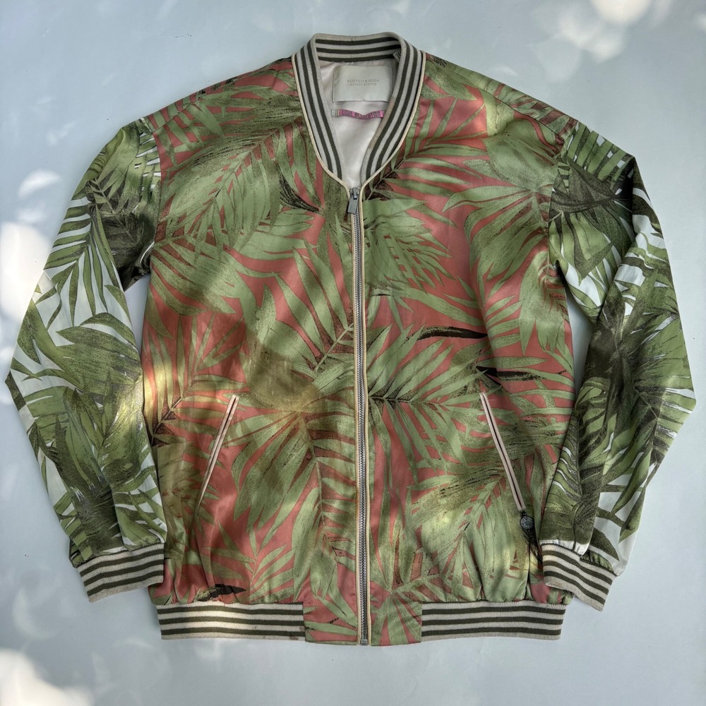 Scotch & Soda Maison Scotch Tropical Palm Print Bomber Jacket Green Pink Size 1